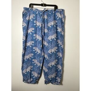 Print Fresh Pajama Pants Only Women's 3XL Blue Pull On 100% Cotton Animal Print